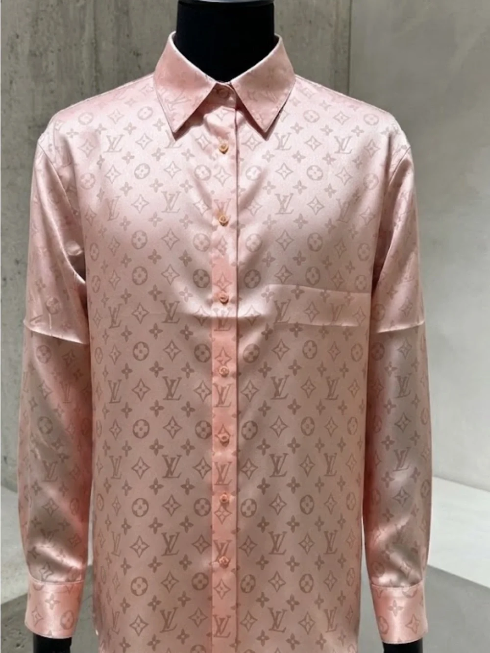 Brand New Fashion Pale Pink Monogram Satin Button-Up Shirt